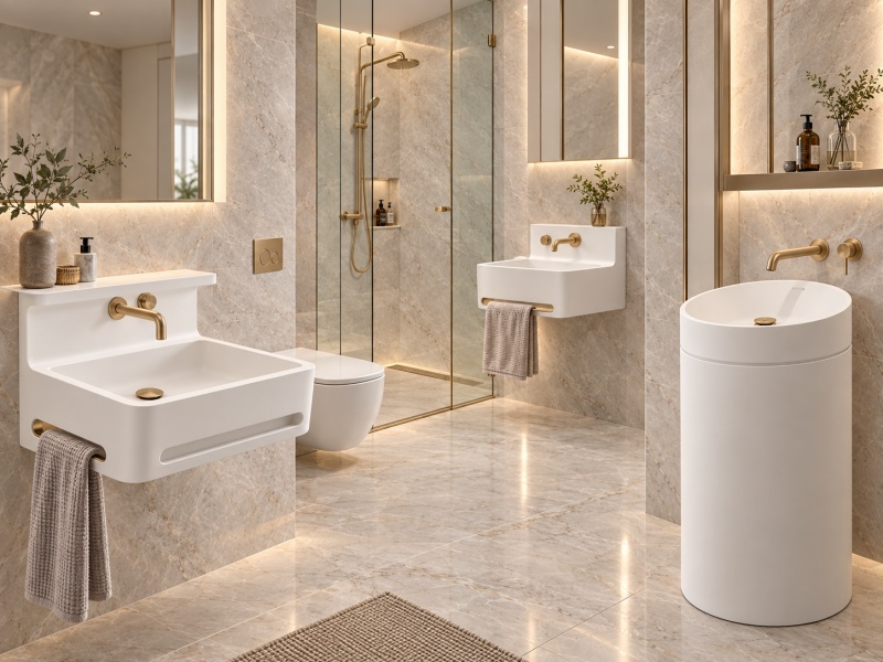 Solutions de vasques sur mesure en surface solide pour un appartement moderne — Application de projet
