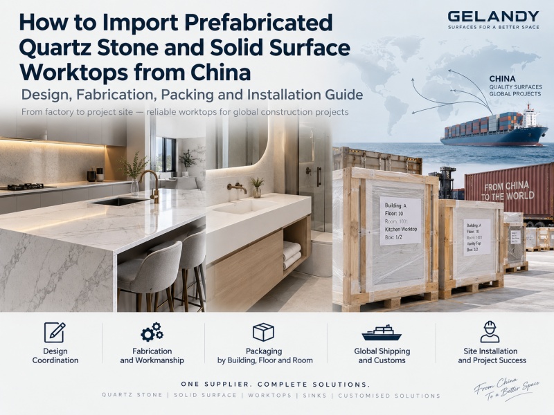 Comment importer des plans de travail préfabriqués en surface solide de Chine : guide de conception, de fabrication, d’emballage et d’installation